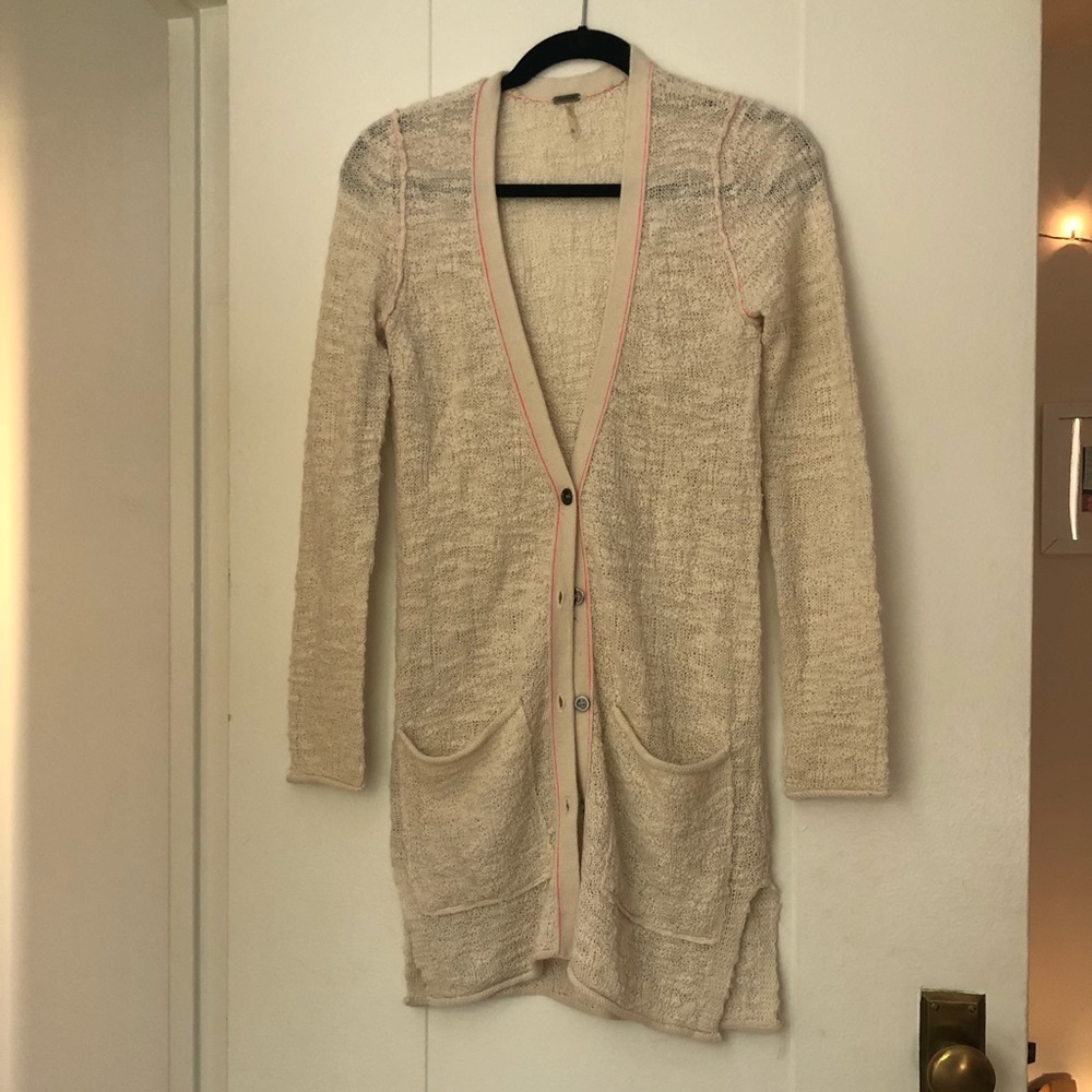 Free People XS long cream knit cardigan